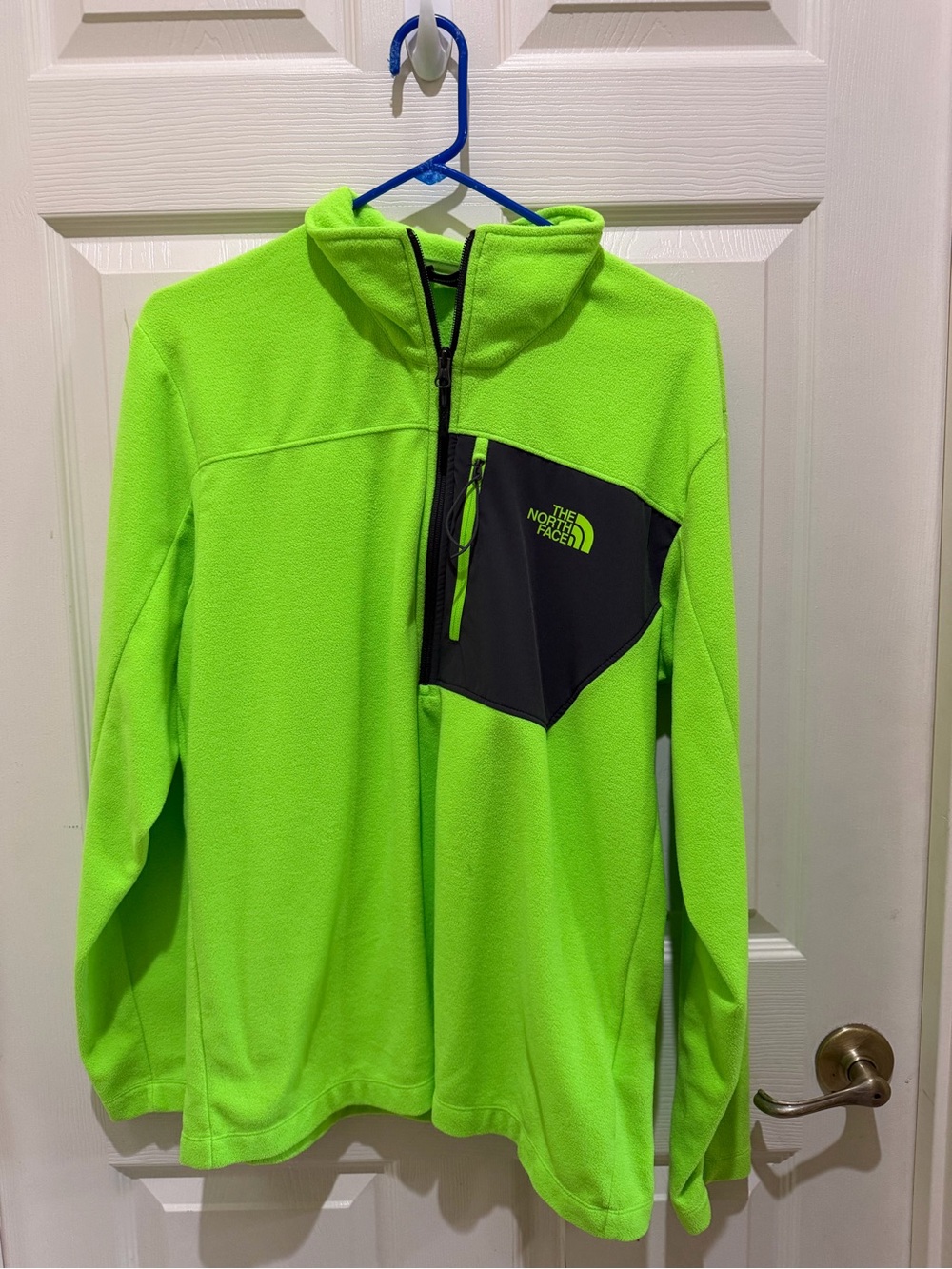 The North Face Men’s Neon Green Fleece Zip Pullover with Black Chest Panel Mediu